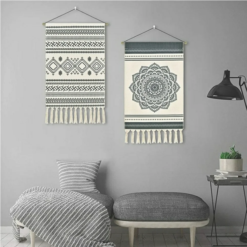 2 Pcs Macrame Woven Mandala tapestry